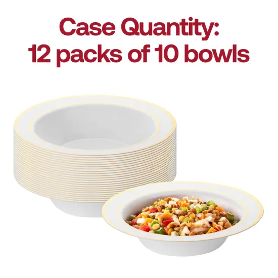 White with Gold Edge Rim Plastic Soup Bowls - 12 oz. (120 Bowls) {5}