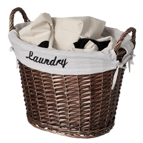 Wickerwise Handwoven Laundry Basket with Liner & Handles - Boho Decorative Storage Hamper for Clothes Blankets Pillows and Towels - Ideal for Laundry Room Bathroom Bedroom and Living Room Brown {9}