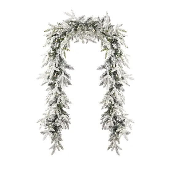 Christmas Royal Oaks Flocked Fir 9FT Garland, Pre-Lit 60 Warm White LED Lights, 210 PE/PVC Tips, Plug in {1}