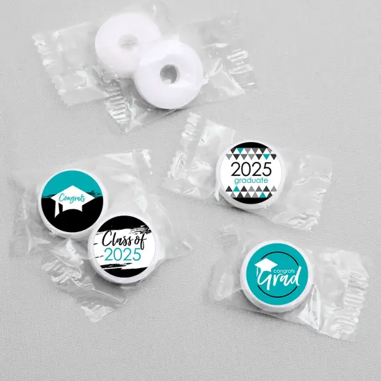 Big Dot of Happiness 2025 Teal Graduation Party Round Candy Sticker Favors - Labels Fits Chocolate Candy (1 Sheet of 108) {4}