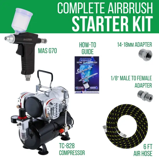 Precision Trigger Style Gravity Feed Airbrush Set with Twin Cylinder Piston Airbrush Compressor with Air Storage Tank {2}