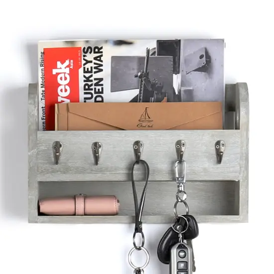 Wood Wall Mounted Mail and Key Holder Organizer, Rustic Gray {1}