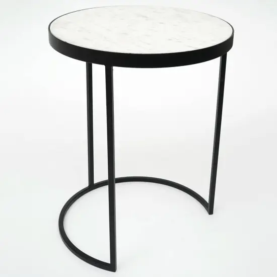 Modern Side Table with White Marble Top & Oil-Rubbed Bronze Frame &ndash; 16" x 16" x 20.5" {1}