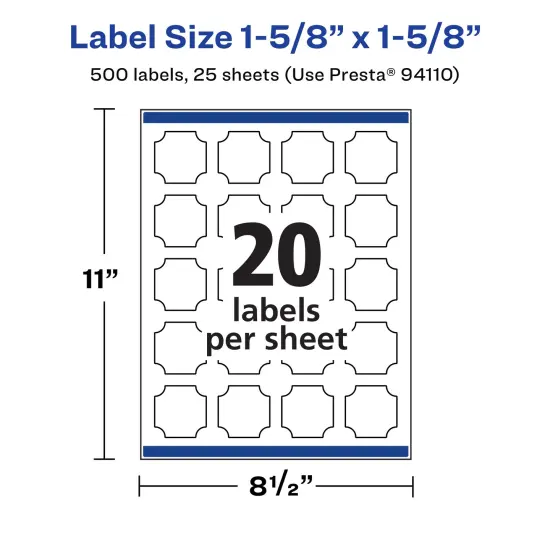 Avery Durable Waterproof Square Scalloped Labels with Sure Feed, 1-5/8" x 1-5/8" {5}