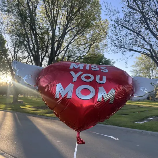 Miss You Mom Heavenly Balloons heart shaped with angel wings (Red) {5}