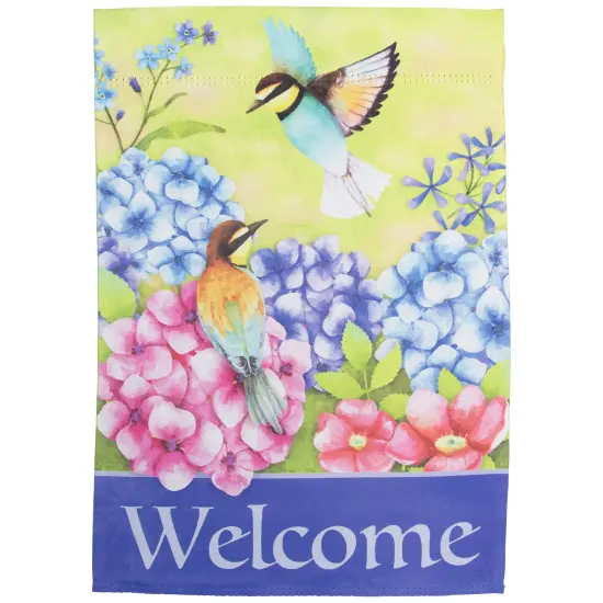 Northlight Welcome Floral Hummingbird Outdoor Garden Flag 12.5" x 18" Blue {3}