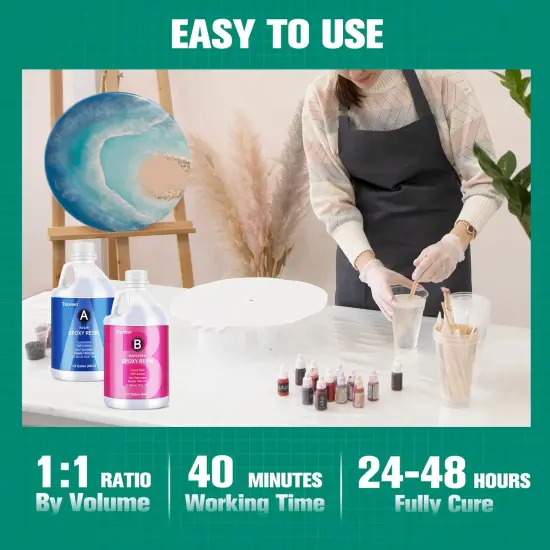 Teexpert Epoxy Resin Crystal Clear: 1 Gallon Epoxy Resin Kit Casting Resin Non Toxic High Gloss for Casting Coating Art DIY Craft Jewelry Wood Table - 2 Part(64oz Resin and 64oz Hardener) {5}