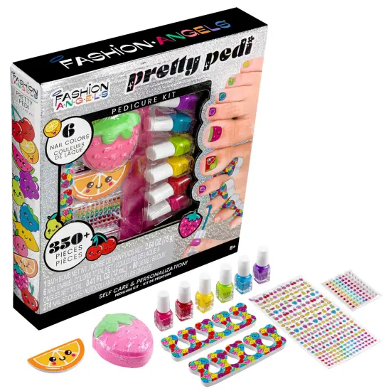 Fashion Angels: Pretty Pedi Pedicure Kit - Nail Spa & Salon Design Set, 6 Polishes, Stickers & Gems, Bath Fizz, Water-Based, Girls-Tweens-Kids 8+ {1}