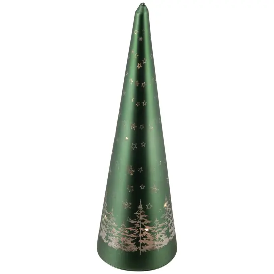 Northlight LED Lighted Snowy Forest Glass Christmas Cone Tree Decoration- 11.5" Green {3}