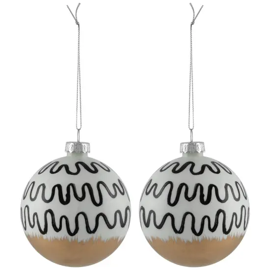 Northlight Abstract Glass Ball Christmas Ornaments - 3" (80mm) - White and Black - 6ct {5}