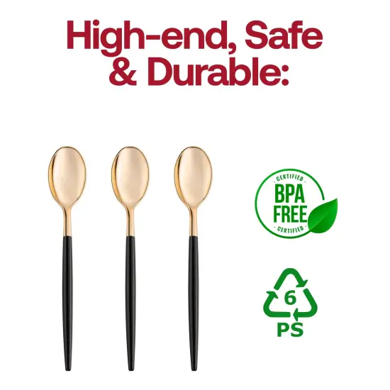 Gold with Black Handle Moderno Disposable Plastic Dinner Spoons (240 Spoons) {4}