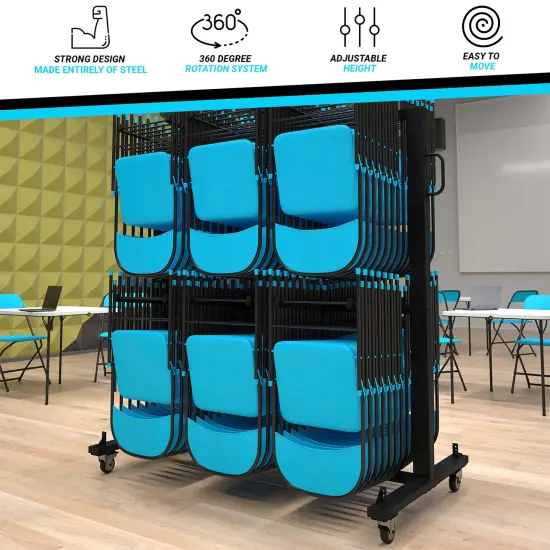 Emma and Oliver Kirk Heavy Duty Folding Table and Chairs Mobile Cart with Locking Wheels and Included Outdoor Cover and Bungee Cords Black {5}