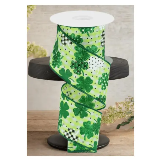 2.5" Pattern Shamrock Ribbon: Lime Green (10 Yards) {2}