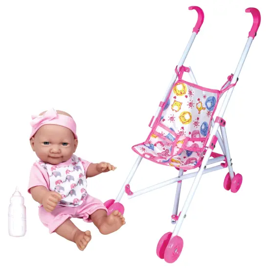 Lissi: 10" Baby Doll & Umbrella Stroller Set - Pink, White, Animal - Travel Playset, Foldable & Lightweight Design, Toy, Kids & Toddlers Ages 2+ {1}