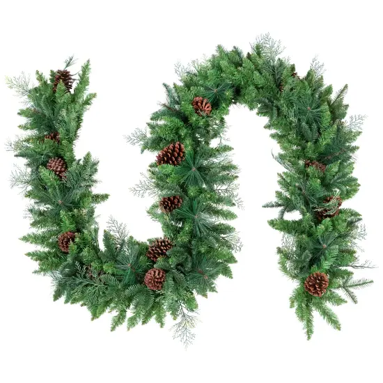 Northlight Pine and Cedar Artificial Christmas Garland with Pinecones- 10' x 15" - Unlit Green {3}
