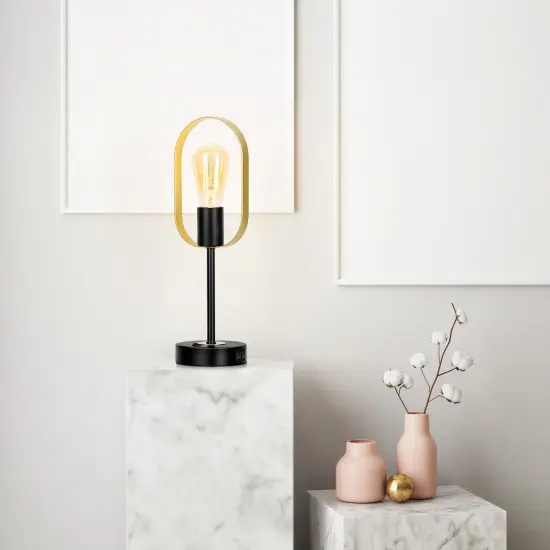 Modern Oval Ring Table Lamp Unique Desk Light with 2 USB Ports & AC Outlet for Bedroom, Office, or Living Room {6}