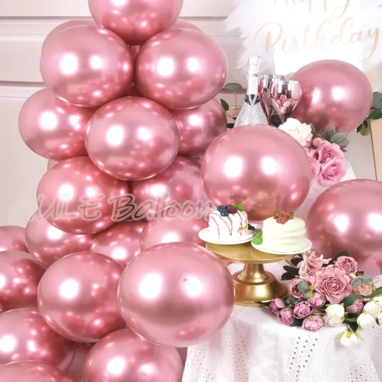 Party Balloons 50 Pcs 12 inch Pink Metallic Chrome (Pink) {5}