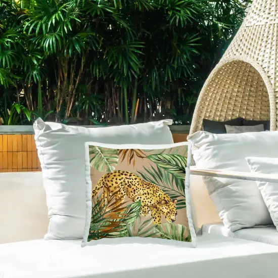 Stupell Industries Palm Leaves Surrounding Leopard Outdoor Printed Pillow design by Janet Tava, 18 x 7 x 18 {2}
