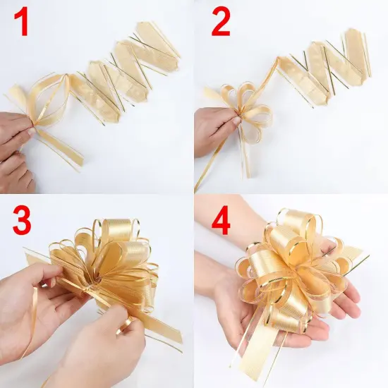 10 PCS Large Pull Bow Gift Wrapping Bows, Pull Bow with Ribbon for Wedding Gift Baskets, Party Gift Wrap Bows, Presents Decorating Bows (Gold) {5}
