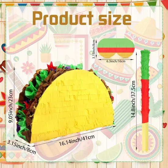 Taco Pinata Set Mexican Birthday Party Pinata with Stick & Blindfold for Kids Adults Cinco de Mayo Taco Decorations Mexican Party Games Fiesta Themed Birthday Party Supplies {2}