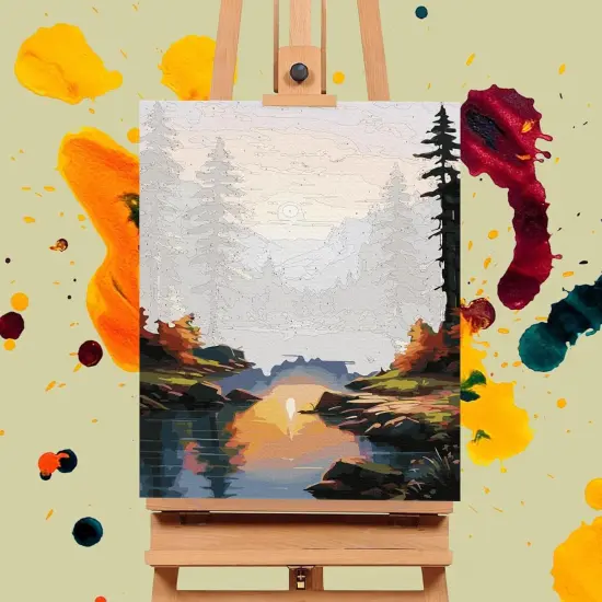 Paint by Numbers Kit for Adults Framed Canvas - 16x20 Inch Lake Landscape Adult Paint by Number Kits with Frame, Sunset DIY Acrylic Framed Canvas for Painting Kits for Adults with Gift Box {4}