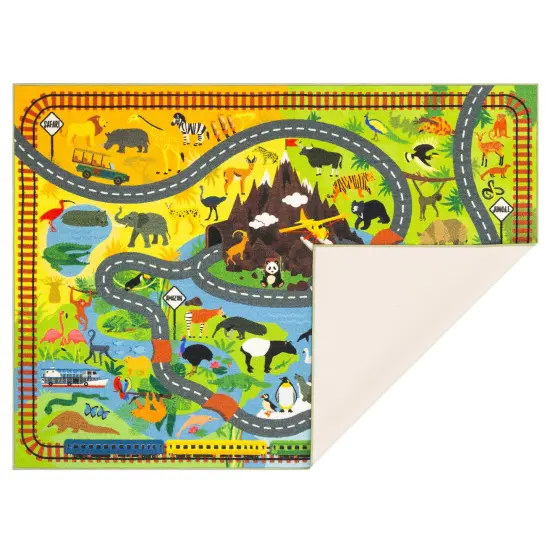 KC Cubs: Educational Rug: Animal Safari Road Map - 3x5' Playmat - Interactive Toy Car Route, Activity Area Carpet, Bedroom-Classroom, Baby-Toddler-Kid {1}