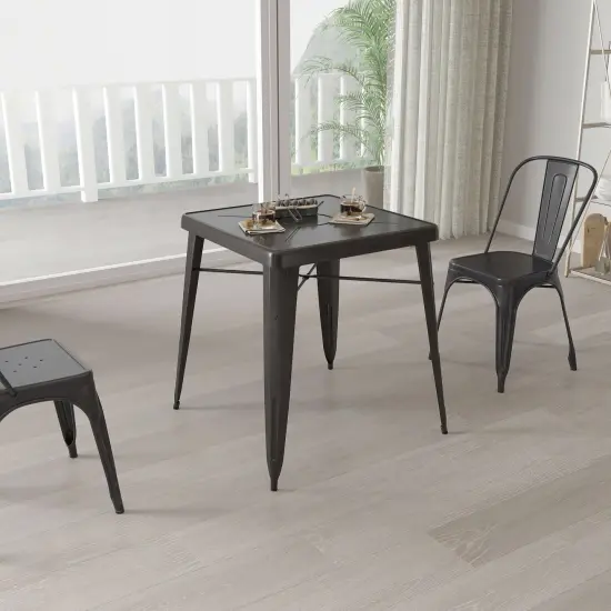 Merrick Lane Benson 23.75" Square Metal Dining Table for Indoor and Outdoor Use Black-Antique Gold {1}