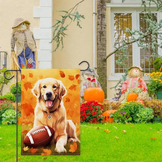 Fall Garden Flag 12&times;18 Inch(Cute Football Golden Retriever) {5}