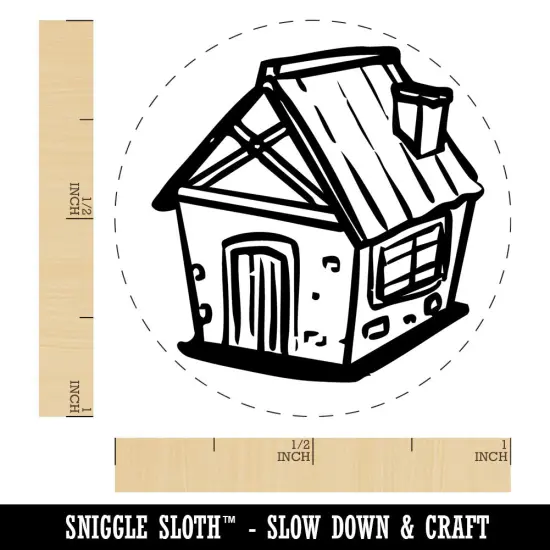 Hand Drawn Small House Cottage Cabin Home Self-Inking Rubber Stamp Crafting Brown {1}