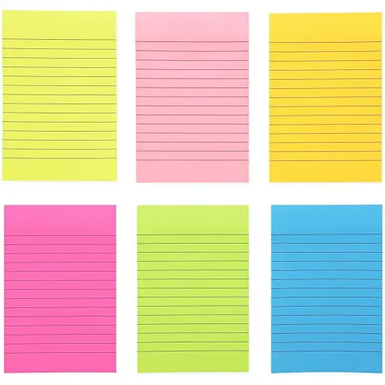 8-Pack Lined Sticky Notes in Bright Neon Colors, Self-stick Memo Notepad 4" x 6" for Office & School Multicolor {6}