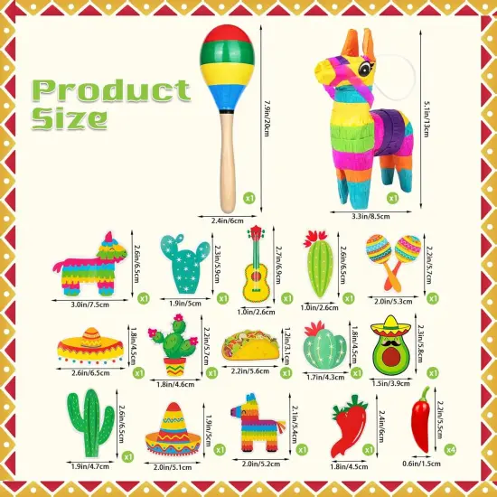 20 Pcs Fiesta Cupcake Toppers, Mexican Theme Cake Topper, Cactus Pinata Taco Guitar Party Cake Decorations with Wooden Sand Hammer and Foam Chili for Fiesta Party Decorations {2}