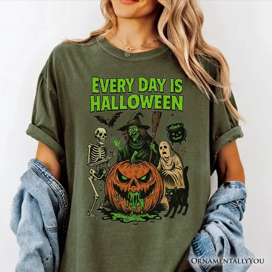 Every Day Is Halloween T-Shirt, Vintage Pumpkin Witch Spooky Tee for Eternal Spook Enthusiasts {5}