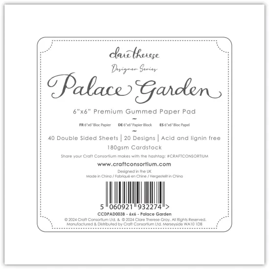 Craft Consortium Double-Sided Paper Pad 6"X6" 40/Pkg-Palace Garden, 20 Designs {2}