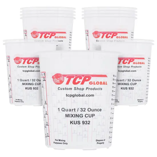 Paint Mixing Cups, 32-Ounce (12 Pack) - Plastic Measuring Cups for Liquids, Automotive Painting, Epoxy Resin, Acrylic Arts, Crafts, Disposable or Reusable, Graduated, Mixing Ratios {1}