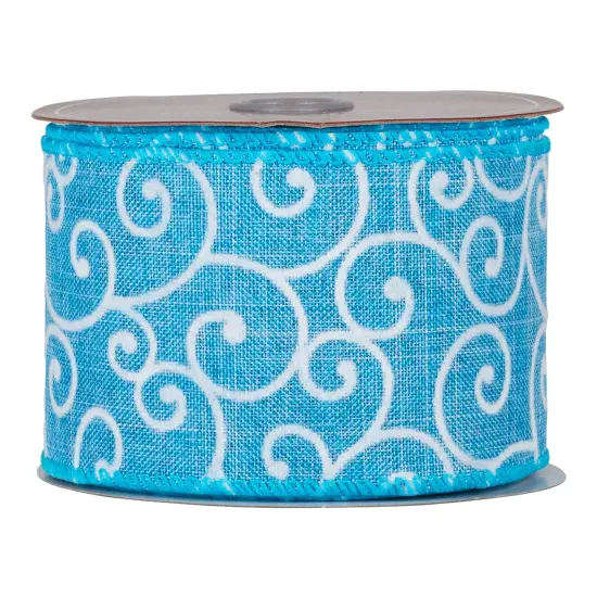Northlight Swirl Wired Spring Craft Ribbon - 2.5" x 10 Yards - Blue and White {4}