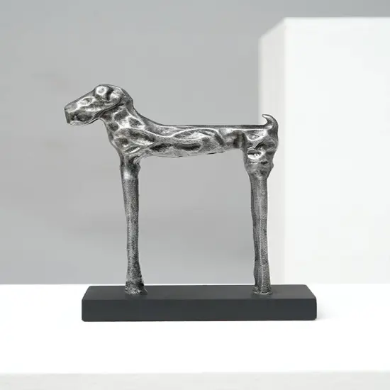 Handcrafted Tall Dog Sculpture &ndash; Modern Aluminum Figurine in Antique Silver, 5" x 2.4" x 8" {2}