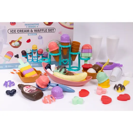 NurtureNature: Imaginative Minds - Ice Cream Waffle Set - 56pc, Toy Food, Toppings, Popsicles, Desserts & Dishes, Pretend Play, Eco-Friendly, Kids 3+ {3}