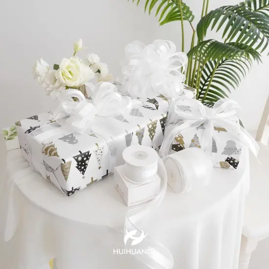 White Wired Ribbon Satin Stripe Sheer Wired Ribbon {2}