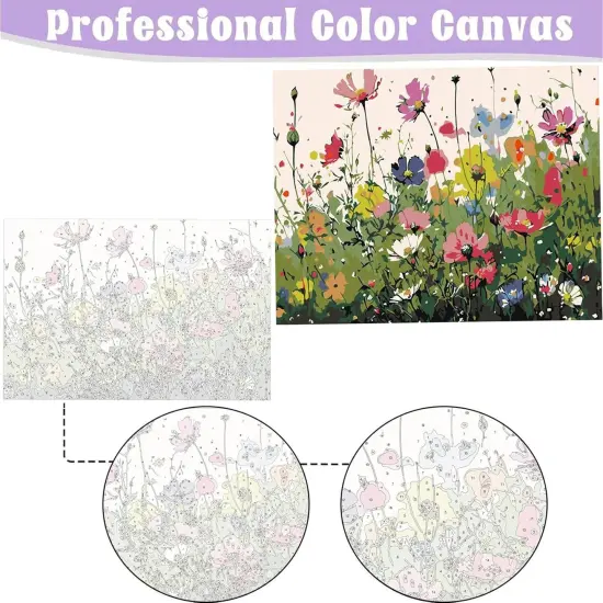 Paint by Numbers Kit for Adults Beginners 8Wx12L inch Canvas Pictures with Framed Drawing Painting Works with Wooden Triangle Easel Acrylic Pigment Flower {3}