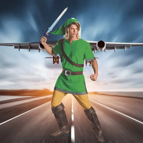 Mens Legend of Zelda Link Costume with Hat and Tunic Set {2}