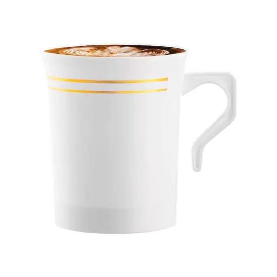 White with Gold Edge Rim Round Plastic Coffee Mugs - 8 oz. (120 Mugs) {2}