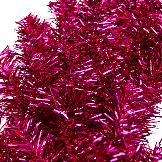 Northlight Metallic Tinsel Artificial Christmas Wreath - 24" - Dark Pink - Unlit {5}