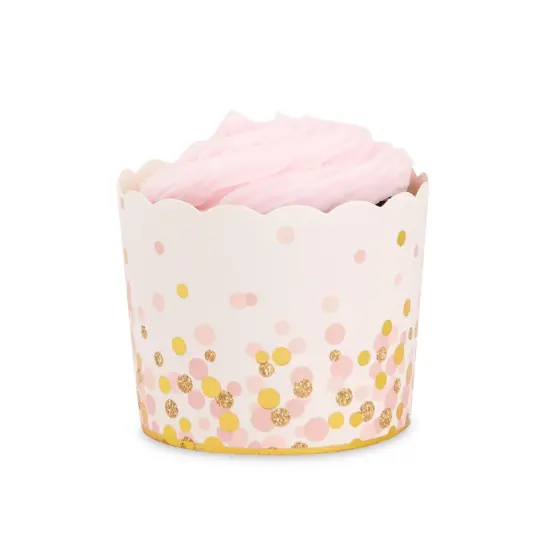 50 Pack Pink and Gold Polka Dot Cupcake Liners Wrappers, Muffin Paper Baking Cup for Wedding & Birthday {7}