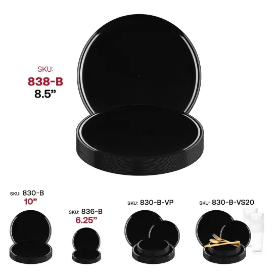 Black Flat Round Disposable Plastic Appetizer/Salad Plates - 8.5" (120 Plates) {6}