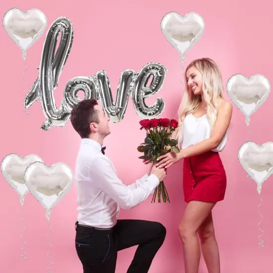42 Inch Silver LOVE Foil Balloons and 18 Inch Silver Heart Foil Balloons for Valentines Party Wedding Decorations {5}