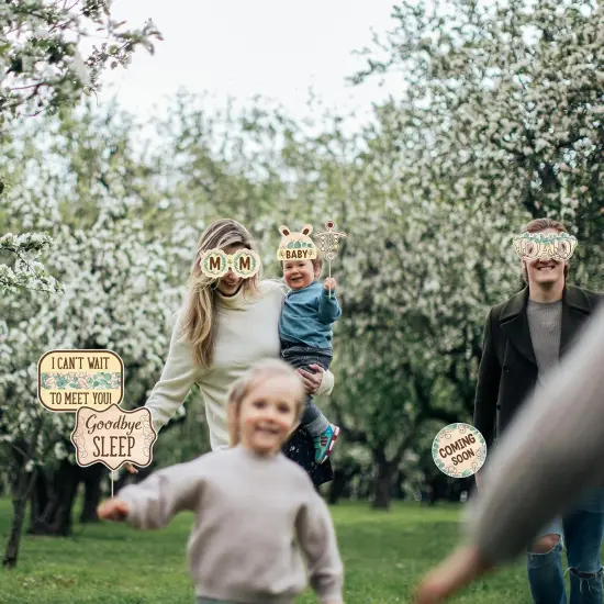 31pcs with Sticks Wood Grain Sage Green Boho Neutrals Baby Selfie Props {5}