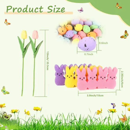 Easter Decorations, 16 Artificial Tulips with 48 Bunnies and a Bag of Eggs Vase Filler Set, Easter Centerpiece Table Decorations, Spring Home Decoration for Tables (Pink) {2}