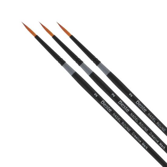 Creative Mark Beste Golden Taklon Nadel Round #2 - 3 Pack Artist Brush, Professional Watercolor Brushes, For Acrylic Painting, Short Handle, Sharp Edges, Hand-Tied & Shaped {1}