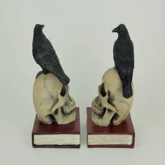 Evil Omen Raven On Skull Perch Decorative Bookend Set {5}