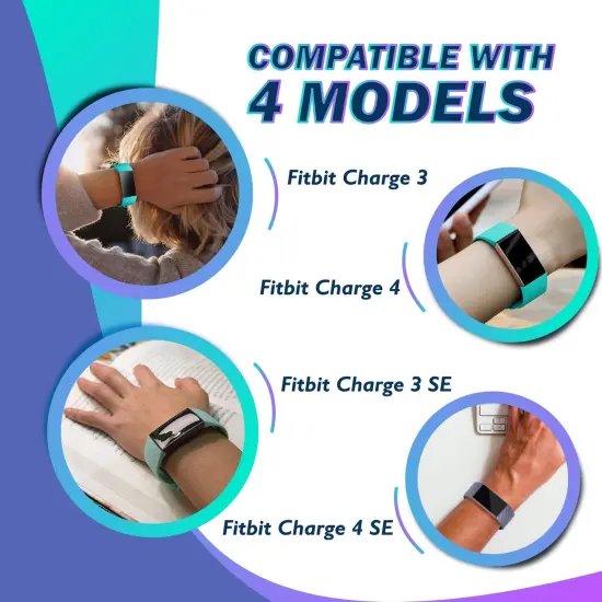 2-Pack Soft TPU Rubber Band Compatible with Fitbit Charge 4, Charge 3 & SE Special Edition Fitness Tracker, Adjustable Sports Replacement Wristband, Black+Navy Blue by Insten {4}